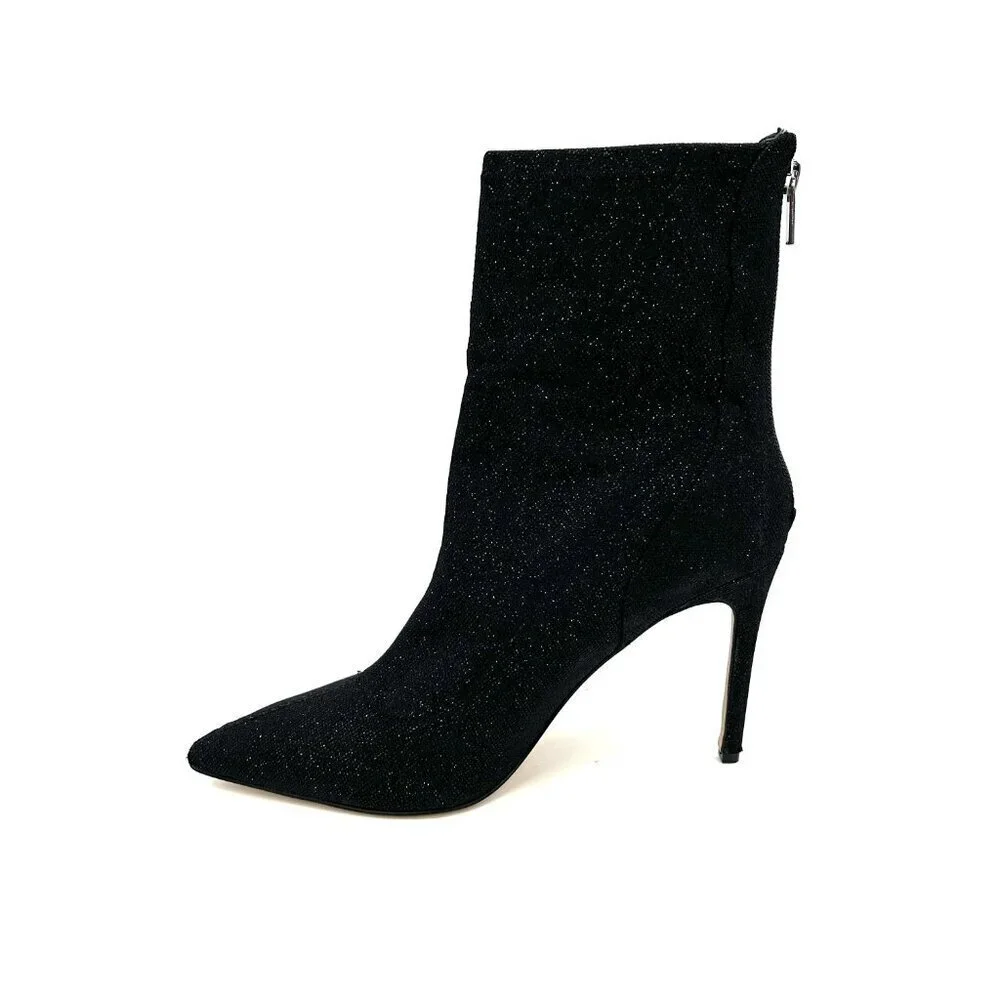 BADGLEY MISCHKA Jewel Black Sparkle Glitter Stretch Pointed Stiletto Booties 9.5